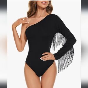 NWOT - Fringe Trim One Shoulder Bodysuit size XSmall